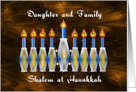 Daughter & Family, Shalom at Hanukkah, Stylized Menorah card