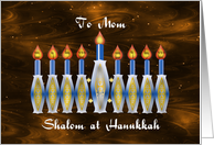 Mom, Shalom at Hanukkah, Stylized Menorah card