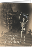 Halloween Party Invitation, Haunted House, Skeleton with Violin card