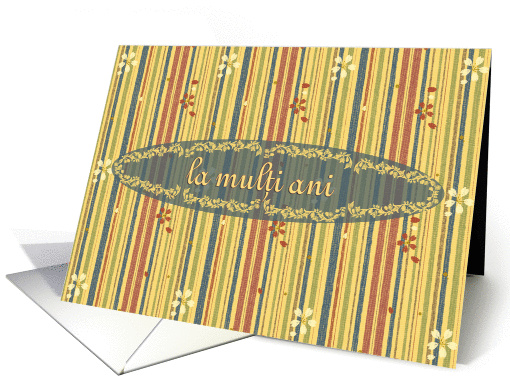 Romanian Happy Birthday, Stripes and Flowers card (895694)