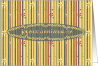 French Happy Birthday, Stripes and Flowers card