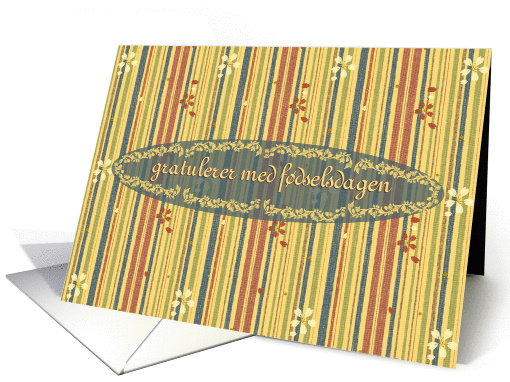Norwegian Happy Birthday, Stripes and Flowers card (895706)