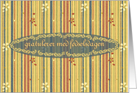 Norwegian Happy Birthday, Stripes and Flowers card