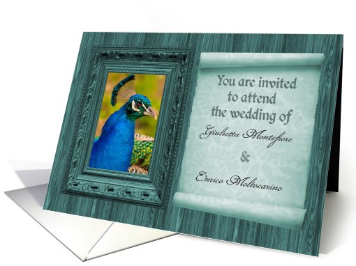 Peacock Wedding Invitation, Scroll with Customizable Names card
