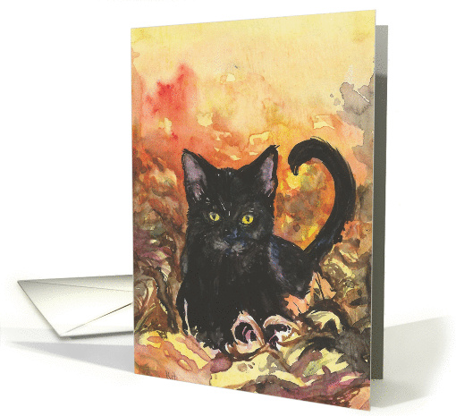 Happy Halloween, Black Cat Painting card (869952)