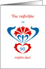 slovenian happy 90th birthday, carnation and heart motif card
