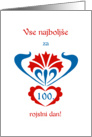 slovenian happy 100th birthday, carnation and heart motif card