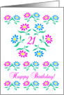 pink and blue flowers, happy 21st birthday card