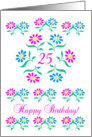 pink and blue flowers, happy 25th birthday card