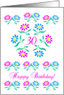 pink and blue flowers, happy 30th birthday card