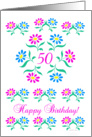 pink and blue flowers, happy 50th birthday card