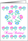 pink and blue flowers, happy 51st birthday card