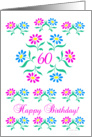 pink and blue flowers, happy 60th birthday card
