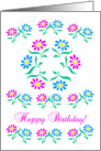 pink and blue flowers, happy birthday card