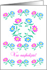 pink and blue flowers, slovenian happy birthday card