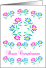 pink and blue flowers, italian happy birthday card