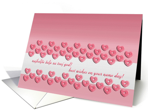slovenian best name day wishes with lots of flying hearts card