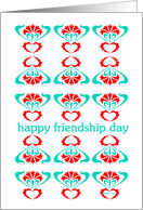 decorative carnations and hearts pattern, happy friendship day card