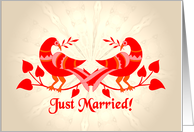birds in love, just married card