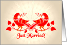 birds in love, just married card