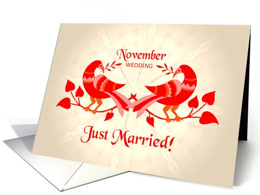 november wedding, birds in love, just married card (525657)