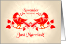 november wedding, birds in love, just married card