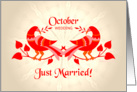 october wedding, birds in love, just married card