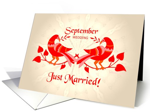 september wedding, birds in love, just married card (525678)