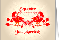 september wedding, birds in love, just married card