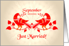 september wedding, birds in love, just married card