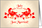 july wedding, birds in love, just married card