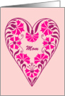 Birthday for Mom, pink floral heart card