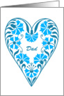 Birthday for Dad, blue floral heart. card