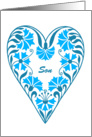 Birthday for Son, blue floral heart card