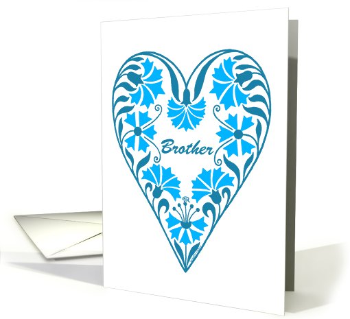 birthday for brother, blue floral heart card (601527)