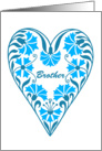 birthday for brother, blue floral heart card