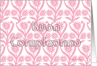 italian happy birthday, pink sunflowers pattern in ornamental style card