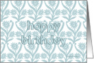 blue sunflowers pattern in ornamental style, happy birthday for him card