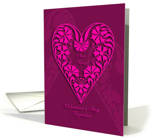 our first valentine's day together, pink floral heart, card (683671)