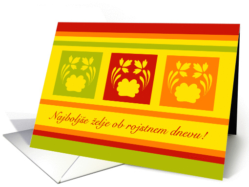 slovenian best wishes for birthday, colorful stylized flowers, card
