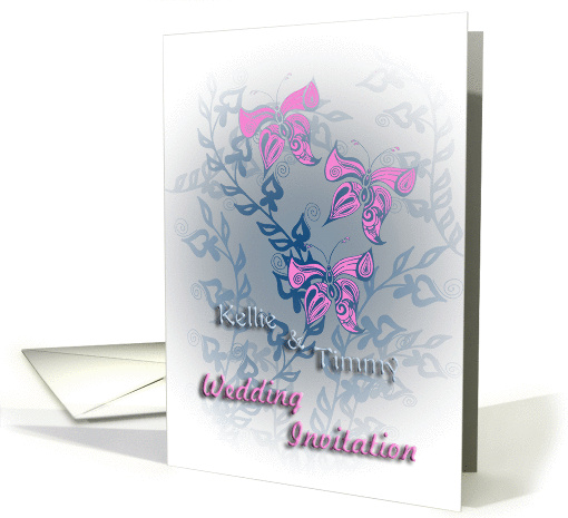 custom request wedding invitation with three butterflies no. 01 card