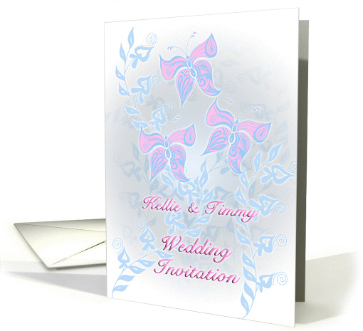 custom request wedding invitation with three butterflies no. 05 card