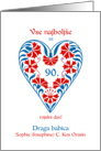 for grandmother, floral heart in slovenian colors, 90th birthday card