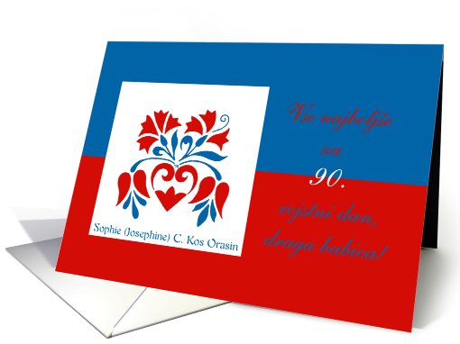 for grandmother, floral motif in slovenian colors, 90th birthday card