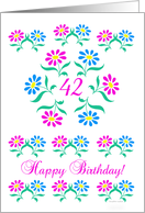 pink and blue flowers, happy 42nd birthday card