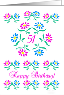 pink and blue flowers, happy 51st birthday card