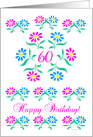 pink and blue flowers, happy 60th birthday card