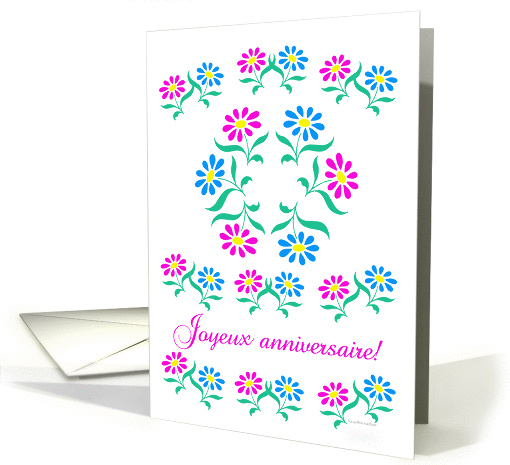 pink and blue flowers, french happy birthday card (837169)