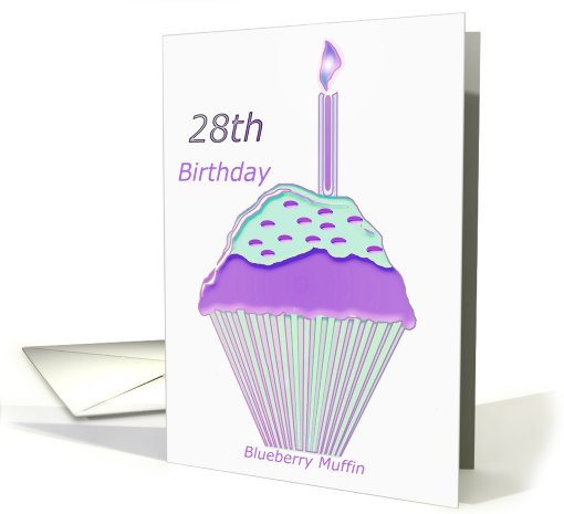 Happy 28th Birthay, Blueberry Muffin with Candle card (672875)