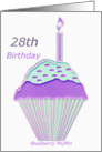 Happy 28th Birthay, Blueberry Muffin with Candle card